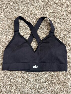 Alo Yoga Seamless Ribbed Strength Bra Black Size Medium